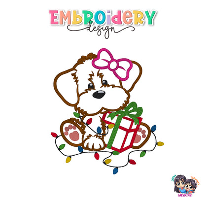 Dog Christmas Applique Embroidery Design 4 Sizes