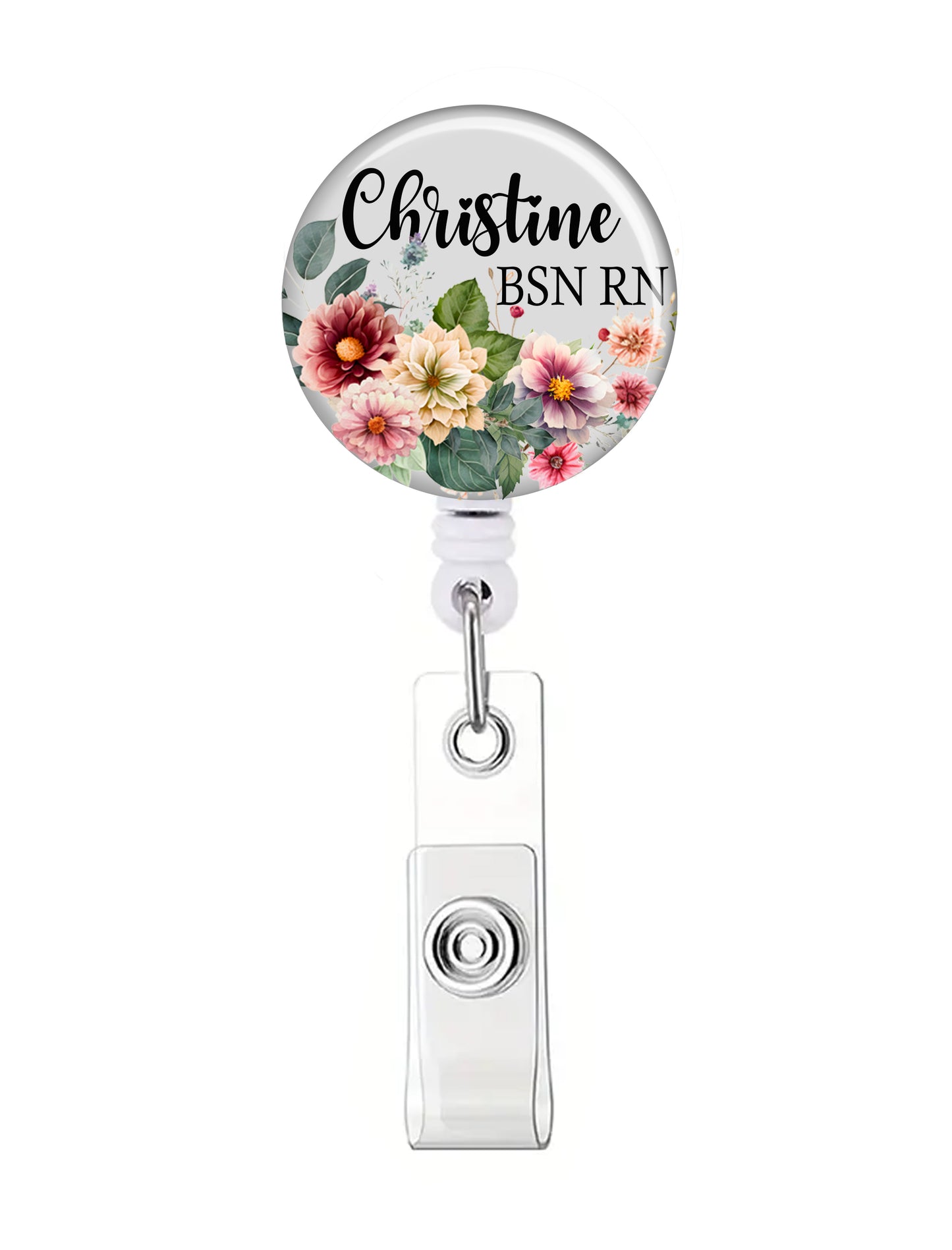 Personalized Floral Button Badge Reel