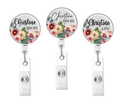 Personalized Floral Button Badge Reel