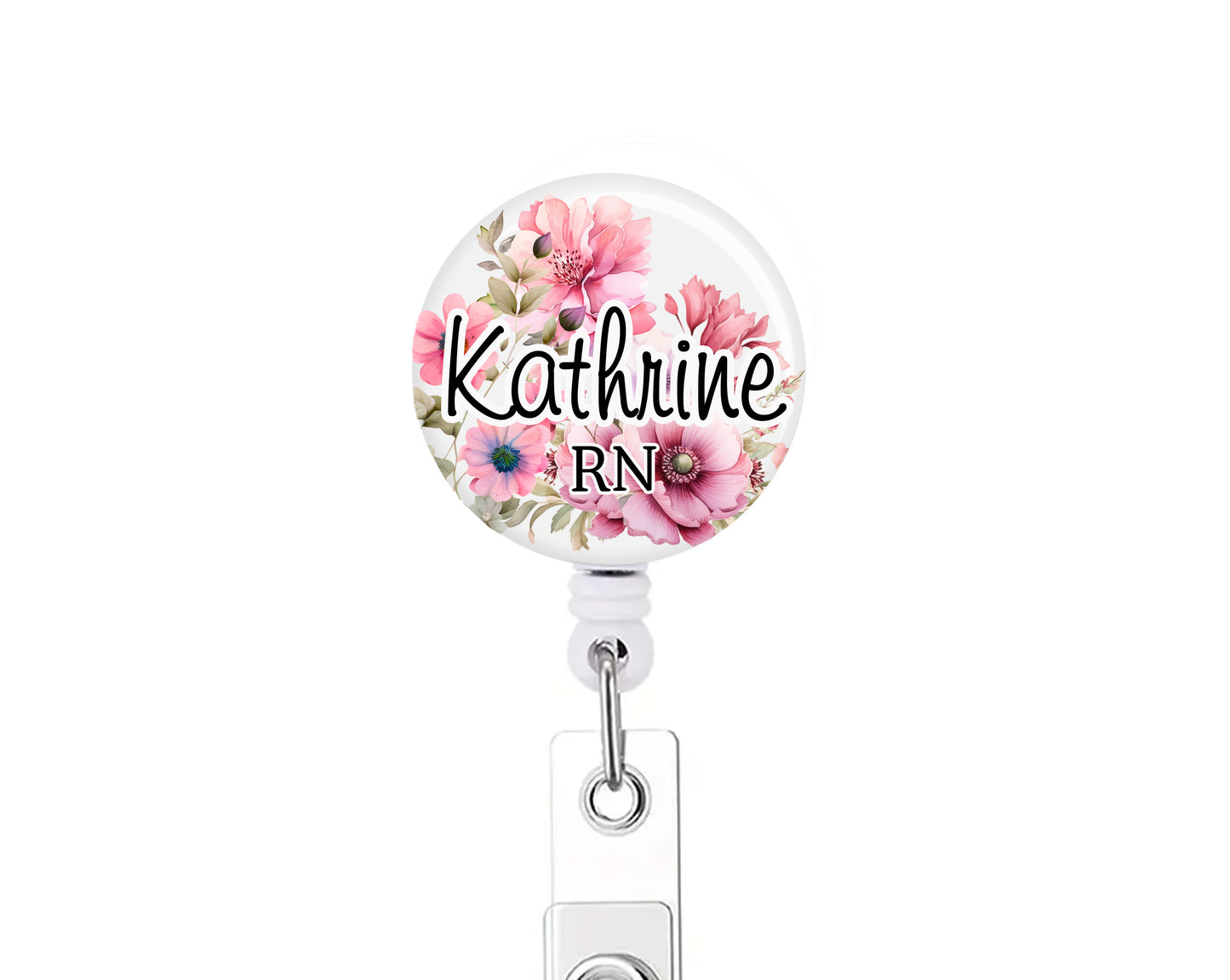 Personalized Name Floral Button Badge Reel