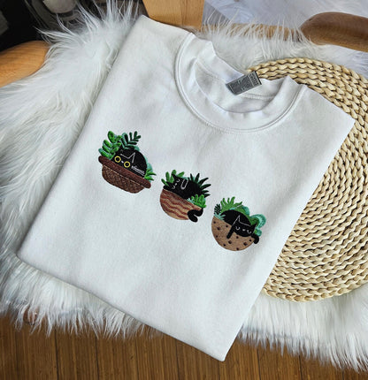 Cat Plant Embroidered Crewneck