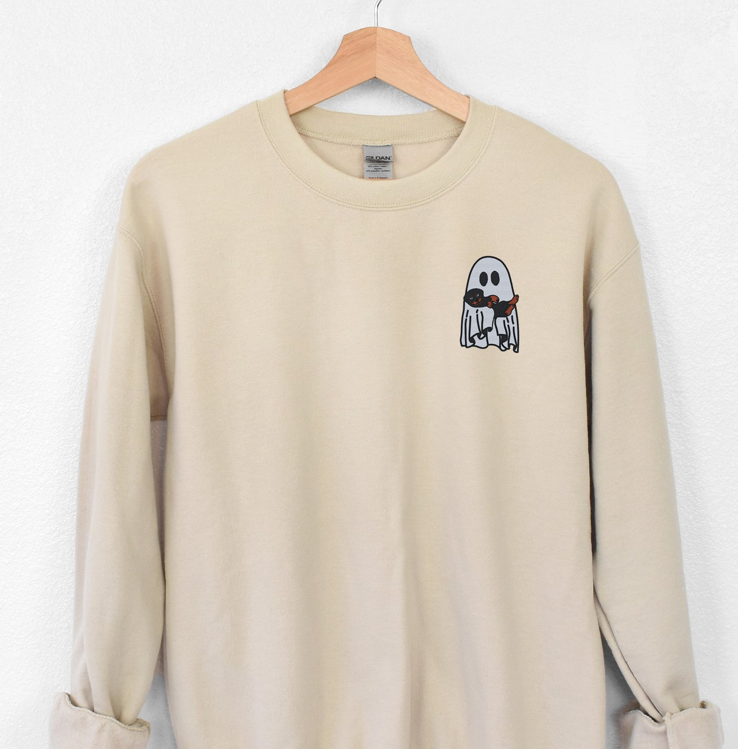 Ghost Holding A Dog Halloween Embroidered Sweatshirt