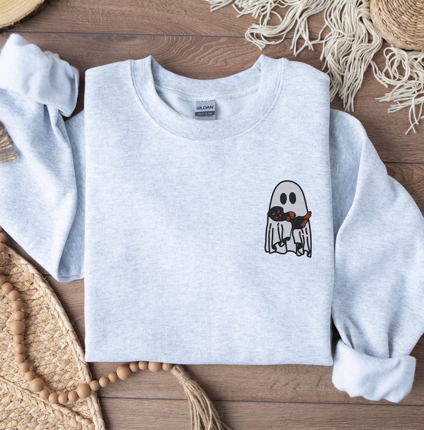 Ghost Holding A Dog Halloween Embroidered Sweatshirt