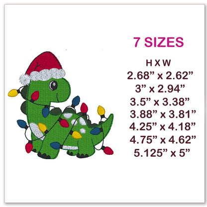 Dino Christmas Embroidery Design 7 Sizes, Instant Digital File Download