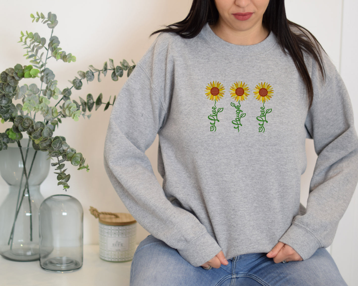 Live Love Laugh Embroidered Crewneck Sweatshirt