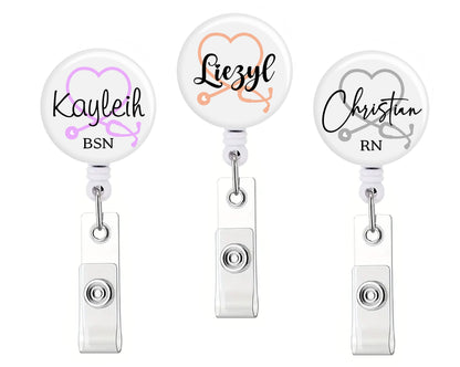 Personalized Name Stethoscope Button Badge Reel