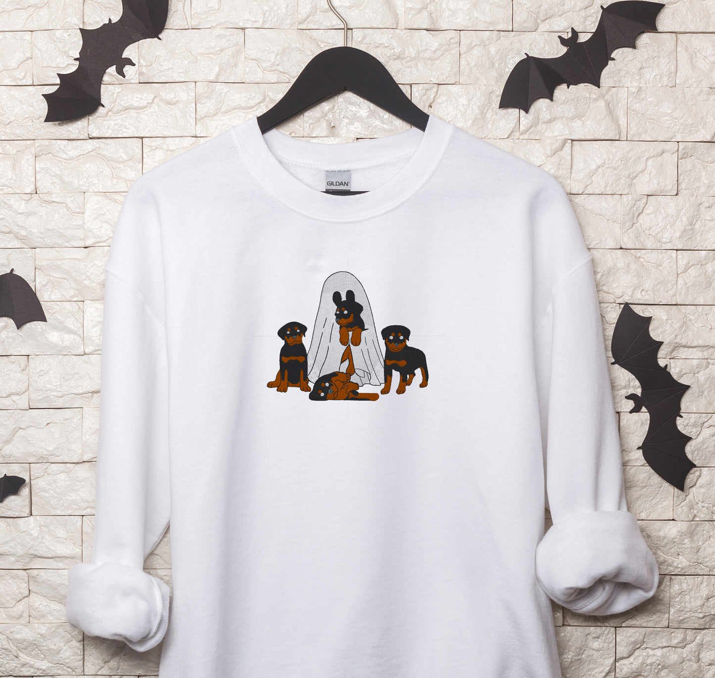 Ghost With Puppies Embroidered Crewneck Sweatshirt