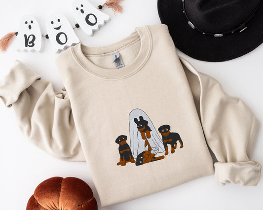 Ghost With Puppies Embroidered Crewneck Sweatshirt