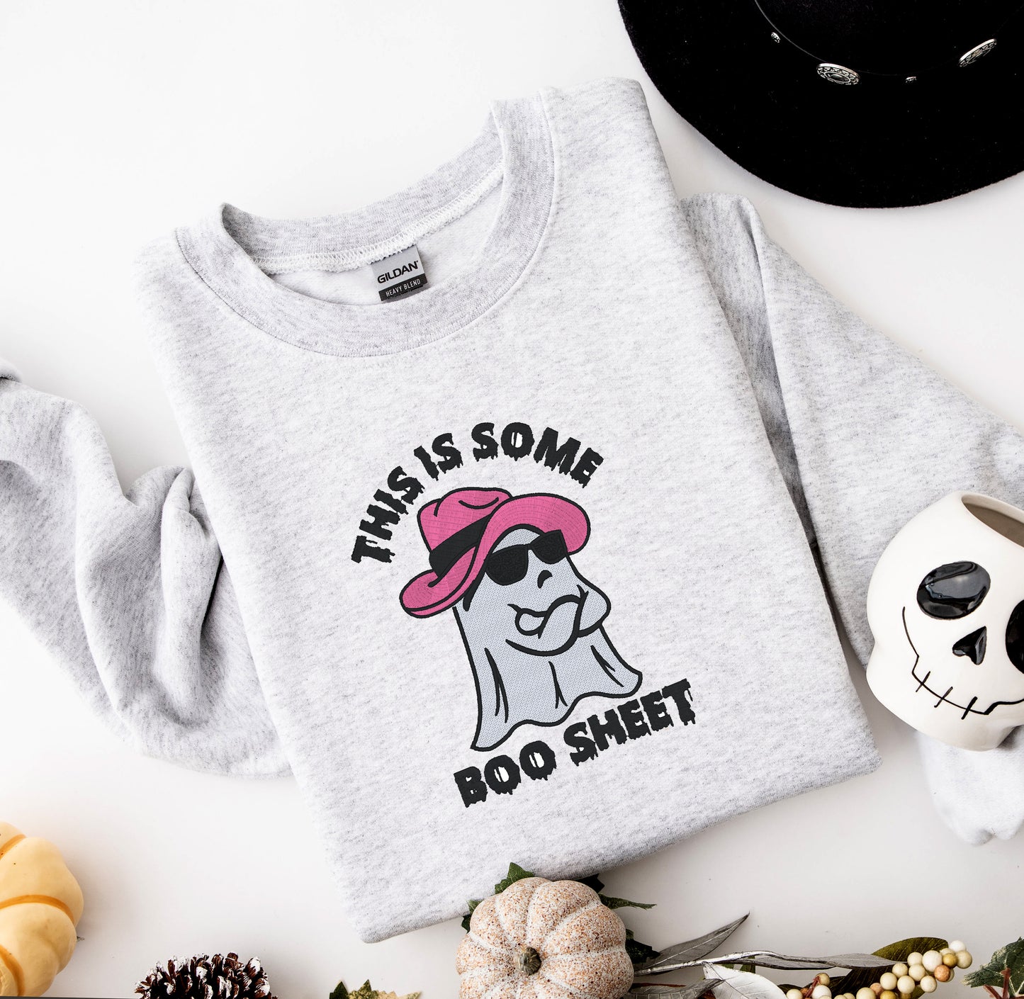 This Is Some Boo Sheet Halloween Embroidered Crewneck Sweatshirt