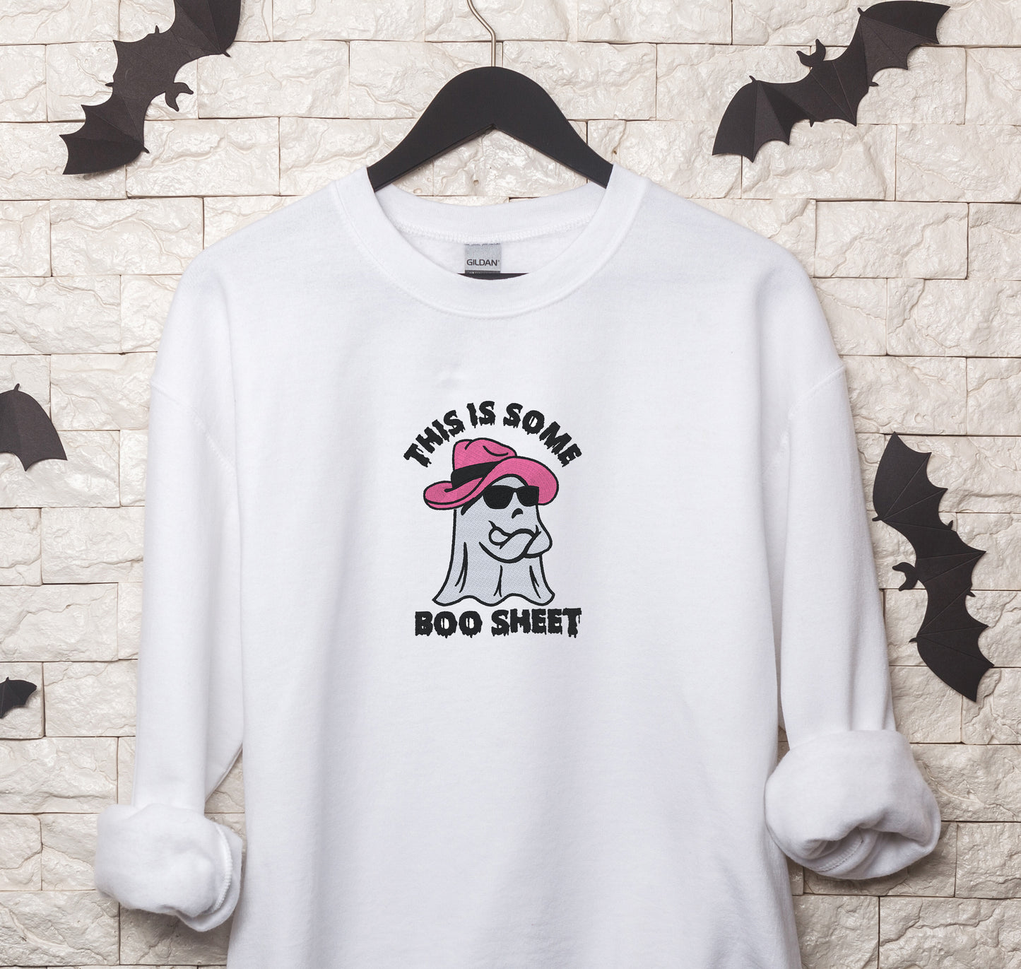 This Is Some Boo Sheet Halloween Embroidered Crewneck Sweatshirt