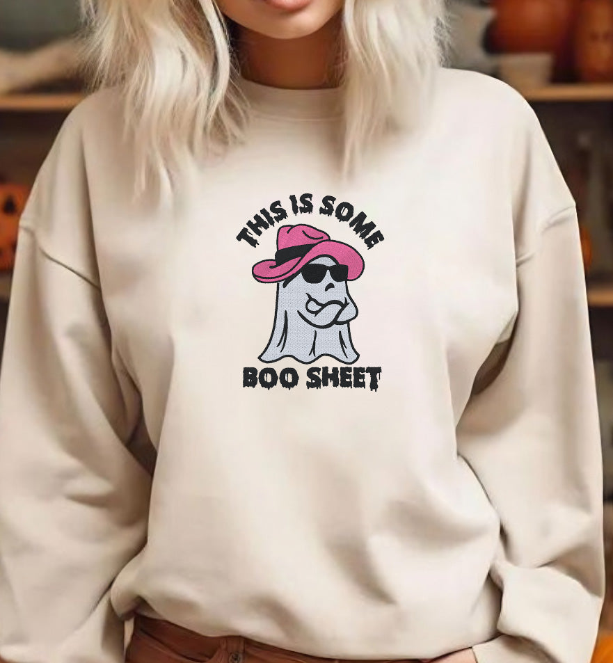 This Is Some Boo Sheet Halloween Embroidered Crewneck Sweatshirt