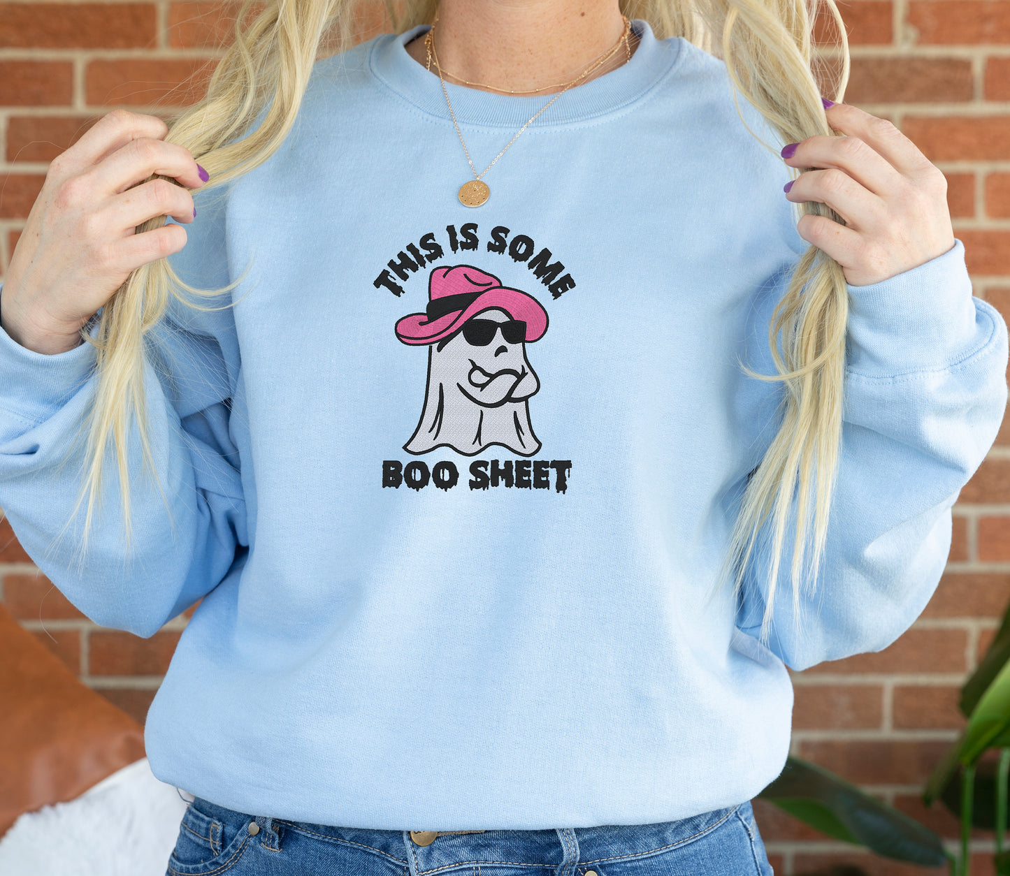 This Is Some Boo Sheet Halloween Embroidered Crewneck Sweatshirt