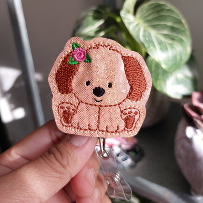 Brown Puppy  Badge Reel