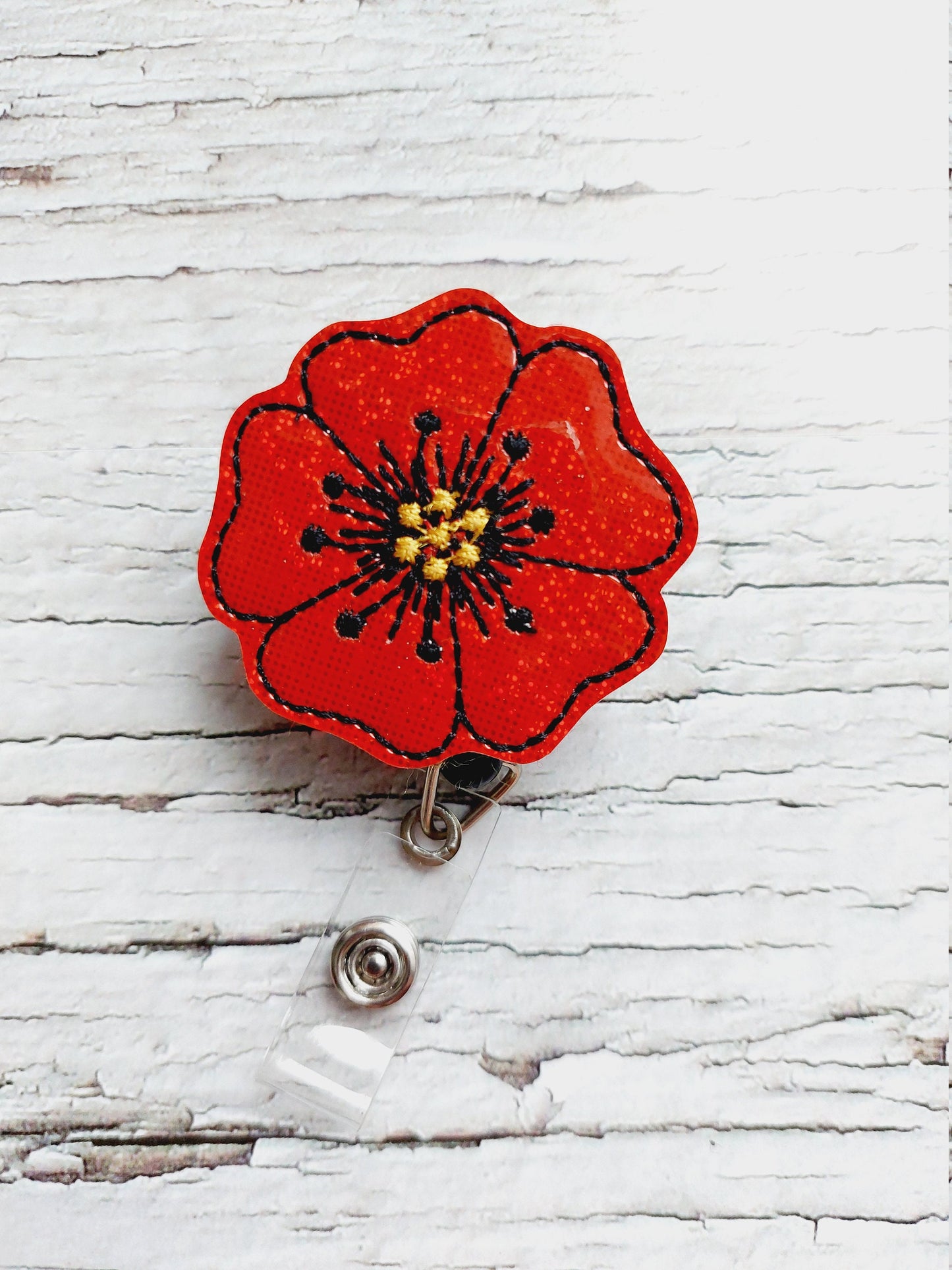 Poppy Flower Badge Reel