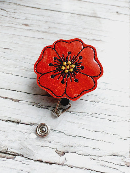 Poppy Flower Badge Reel