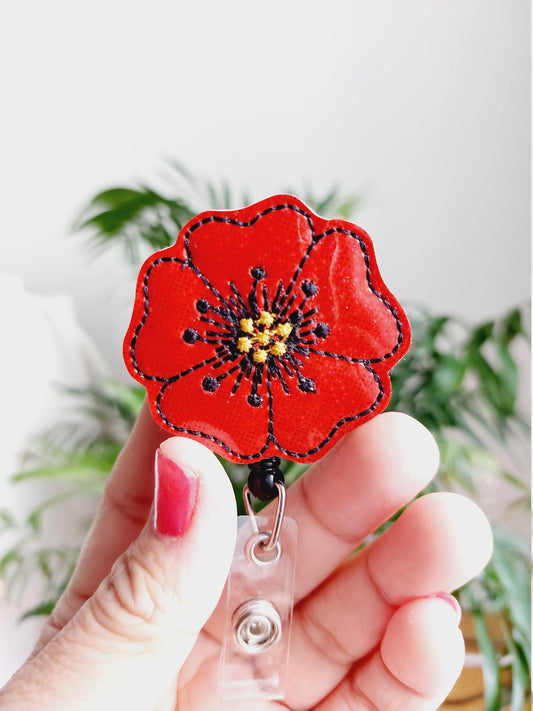 Poppy Flower Badge Reel