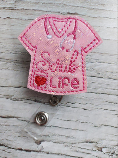 Scrub Life Pink Badge Reel