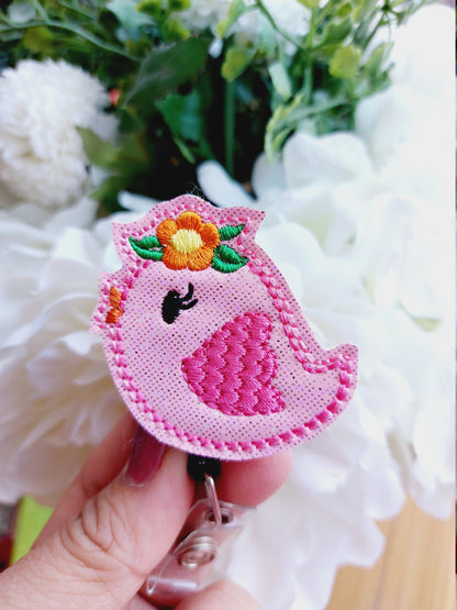 Pink Bird Badge Reel