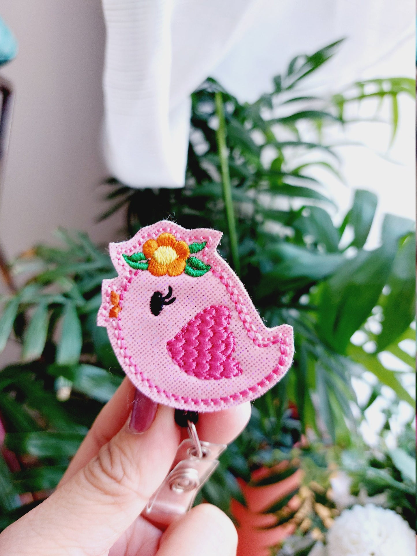 Pink Bird Badge Reel