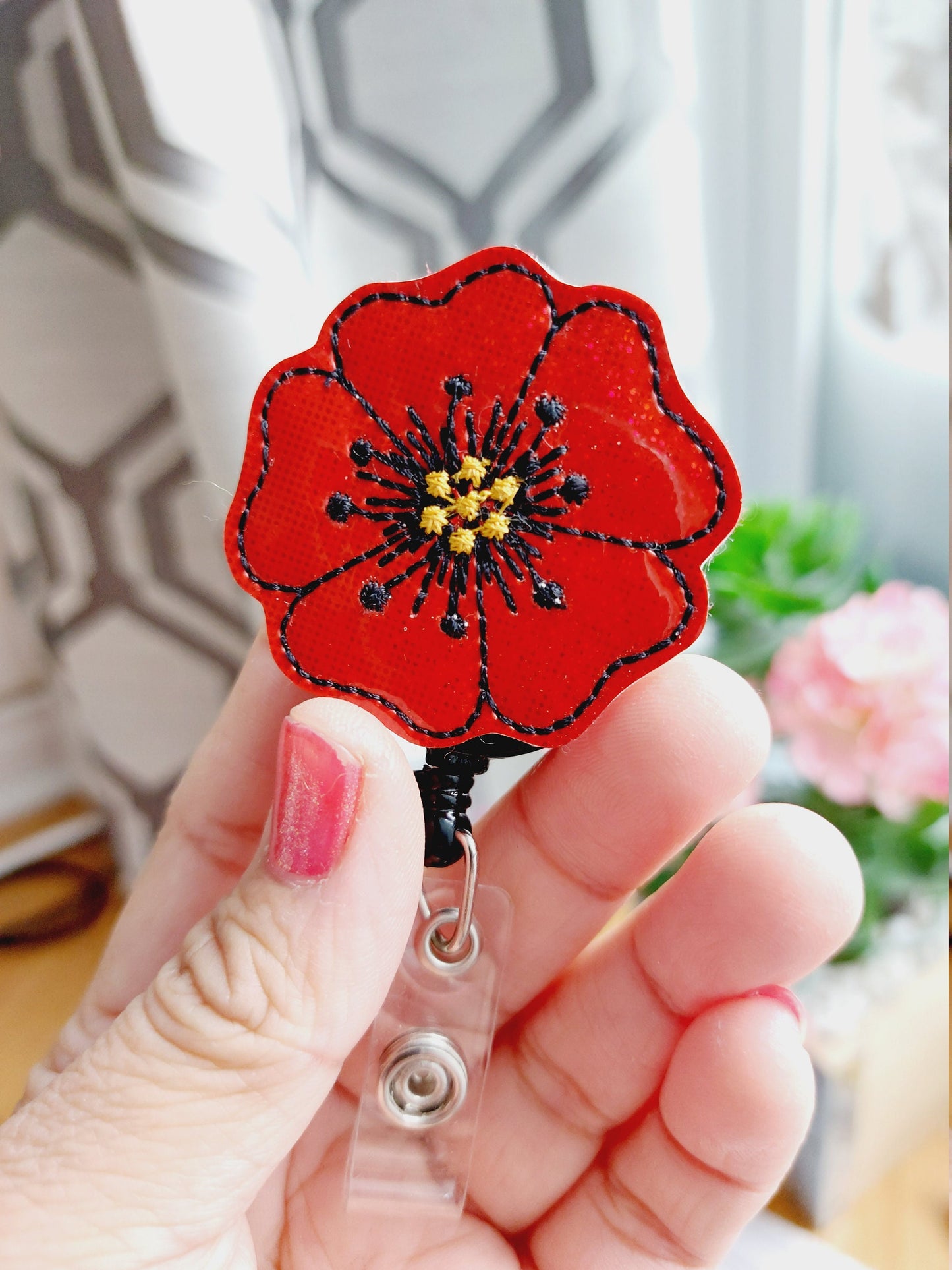 Poppy Flower Badge Reel