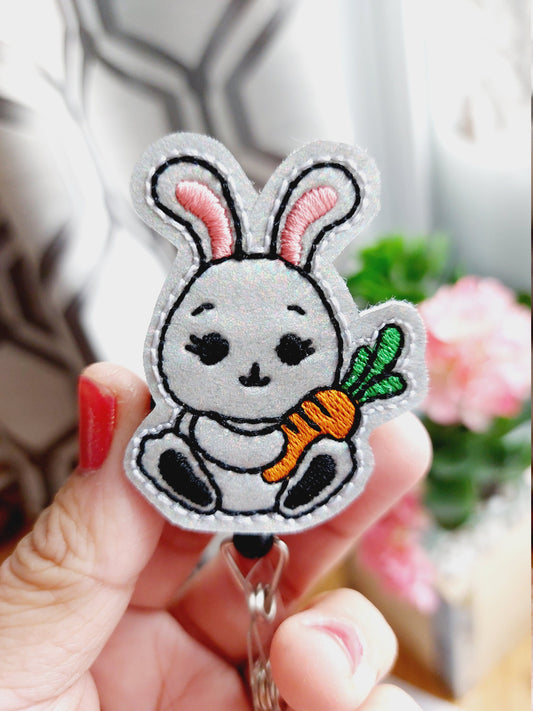 Bunny Holding Carrot Badge Reel