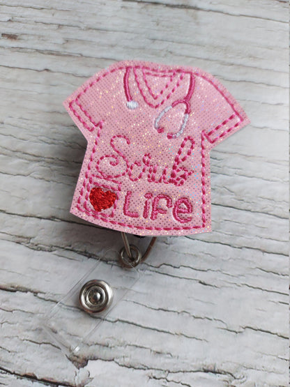 Scrub Life Pink Badge Reel