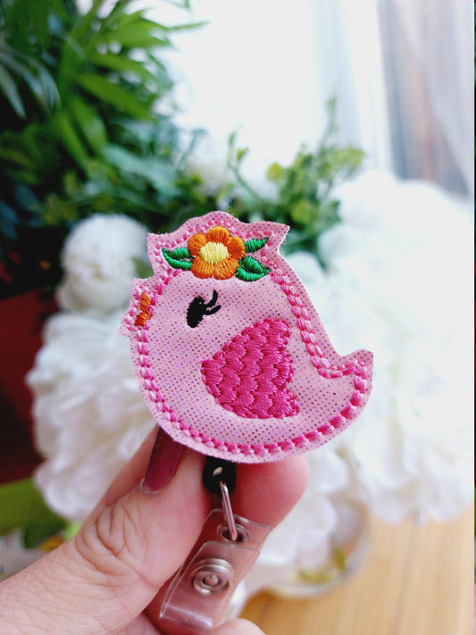 Pink Bird Badge Reel