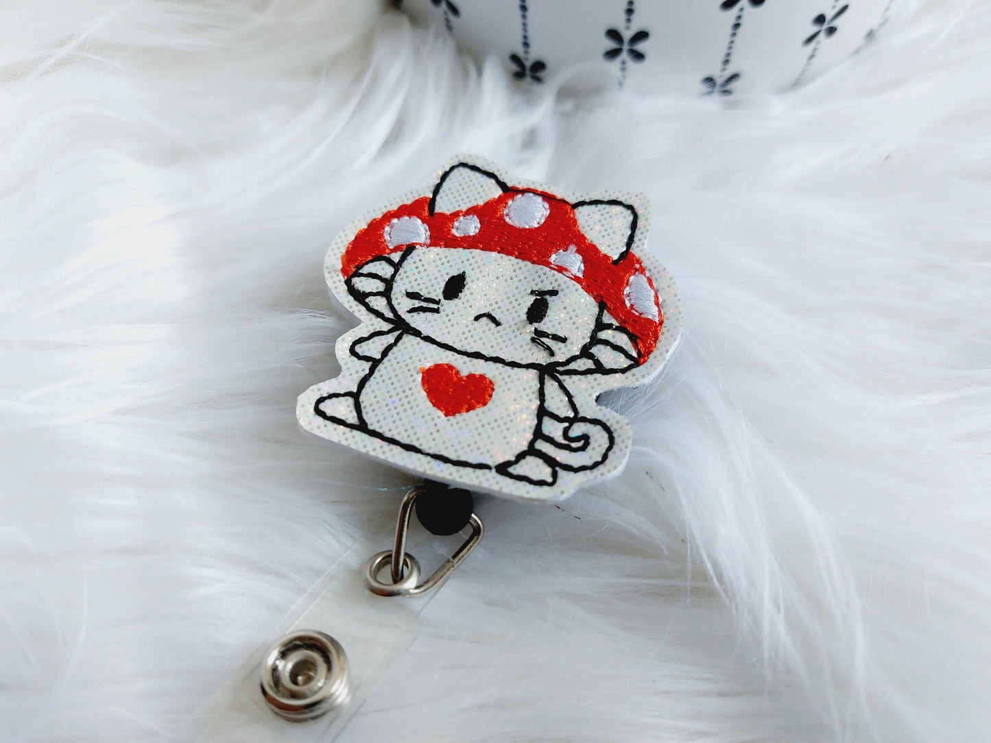 Mushroom Cat Badge Reel