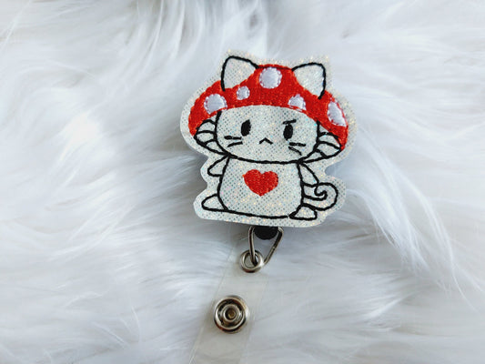 Mushroom Cat Badge Reel