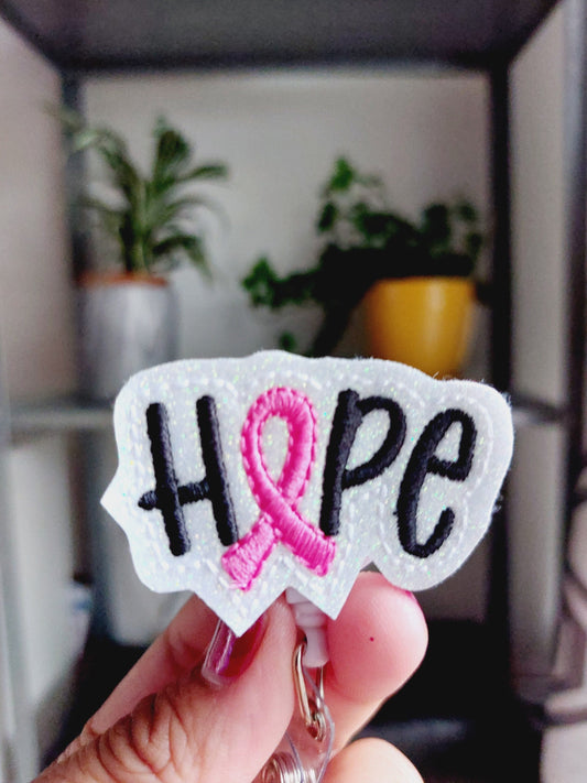 Hope Pink Ribbon Badge Reel, Retractable Reel , ID Holder, Medical Badge Real, Nurse Badge Reel