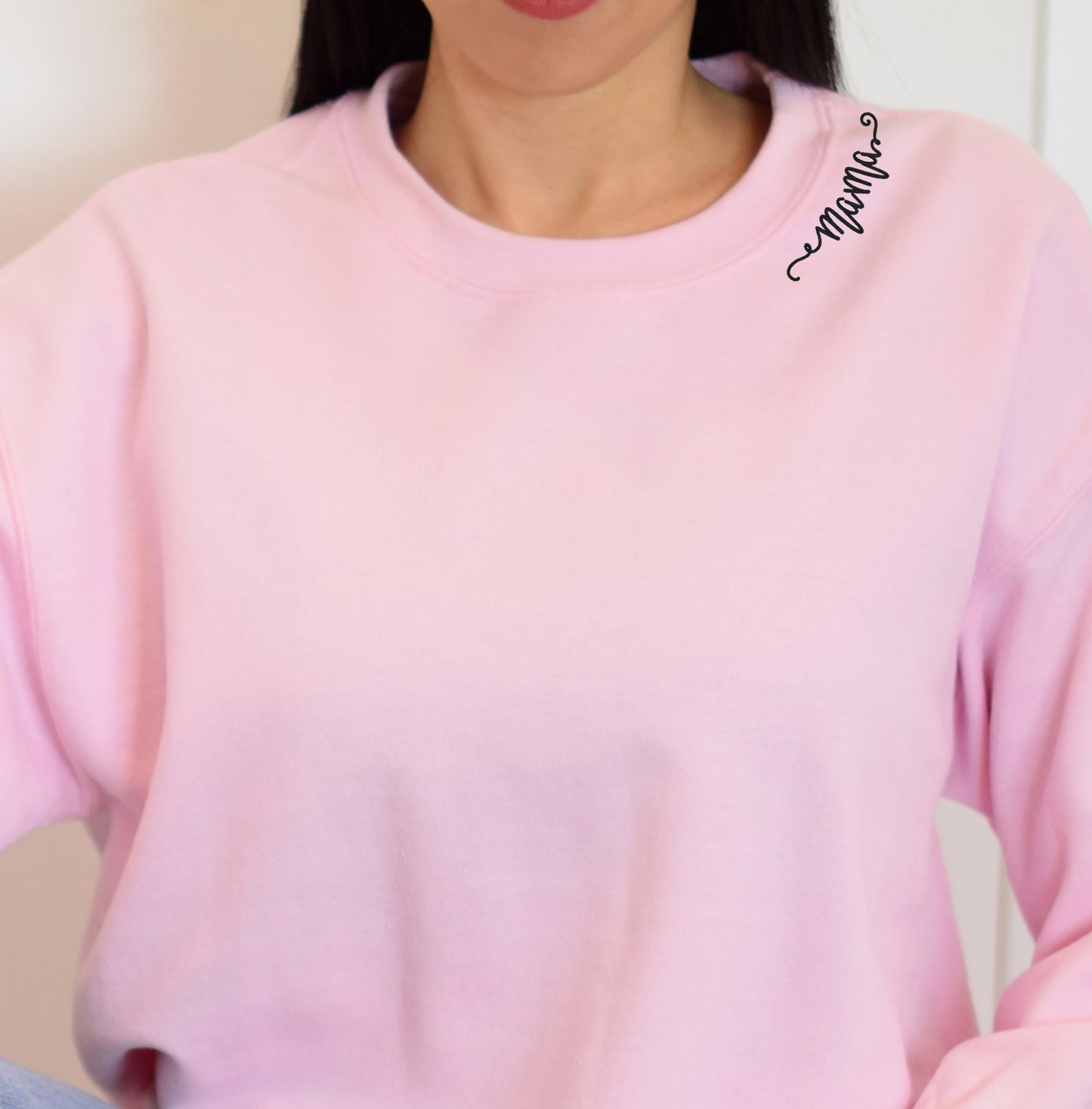 Mama Embroidered Sweatshirt on Collar Crewneck | Gift for Mom on Christmas or Mother's Day