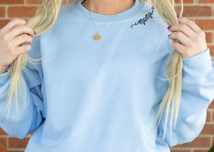 Mama Embroidered Sweatshirt on Collar Crewneck | Gift for Mom on Christmas or Mother's Day