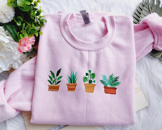 Plants  Embroidered Crewneck Sweatshirt for Mama, Grandma and Her