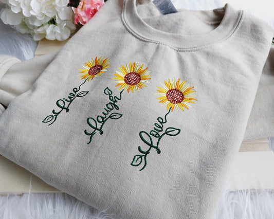 Live Laugh Love Embroidered Crewneck Sweatshirt