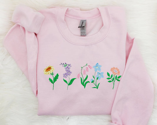 Flower Sweatshirt, Embroidered Crewneck Sweater  Floral  Botanical Sweatshirt  Sweatshirt Nature Sweatshirt