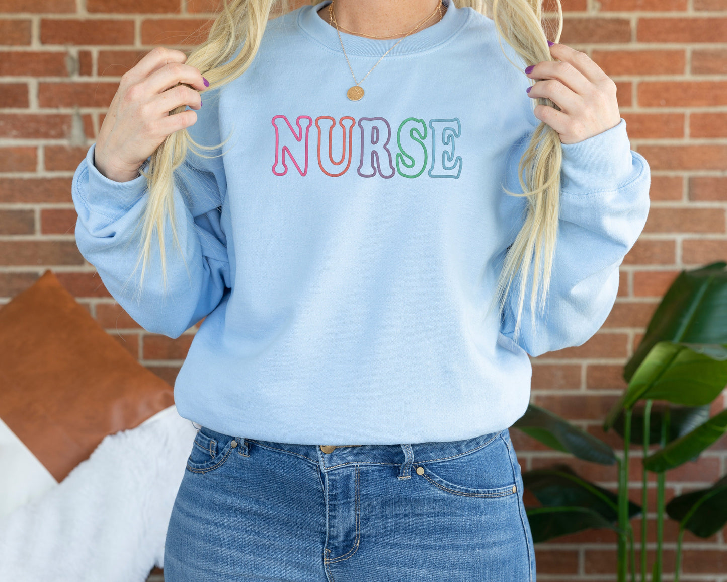 Embroidered Nurse Crewneck Sweatshirt