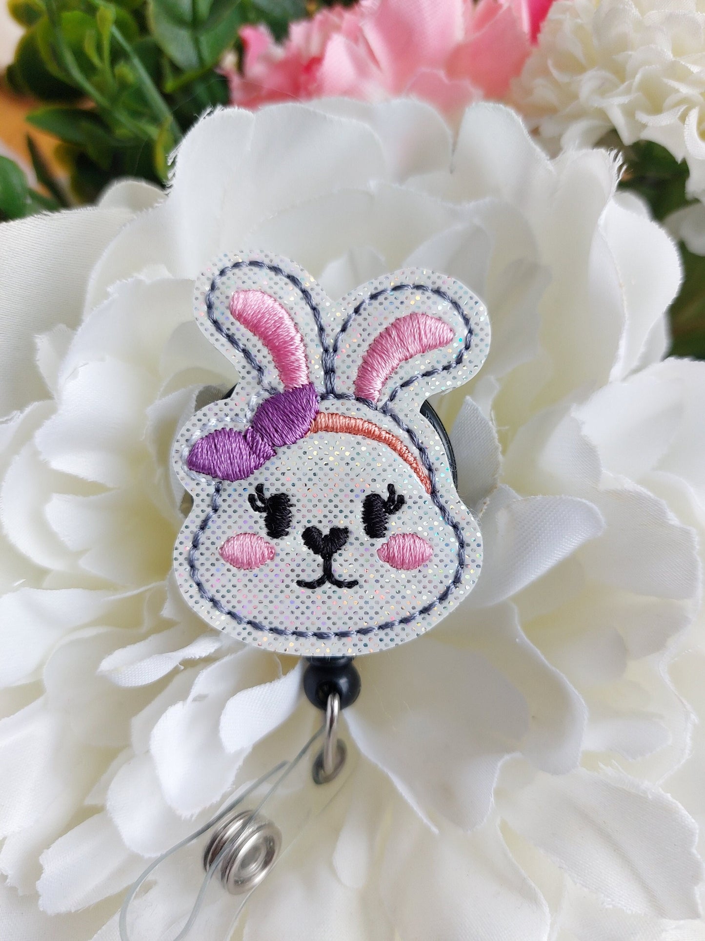 Bunny with bow  Badge Reel