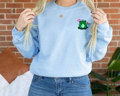 Cute Frog Embroidered Crewneck Sweatshirt