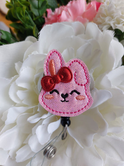 Bunny with Red Bow  Badge Reel