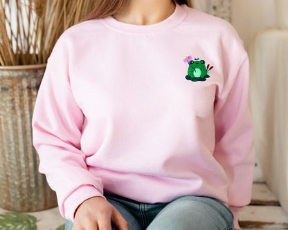 Cute Frog Embroidered Crewneck Sweatshirt