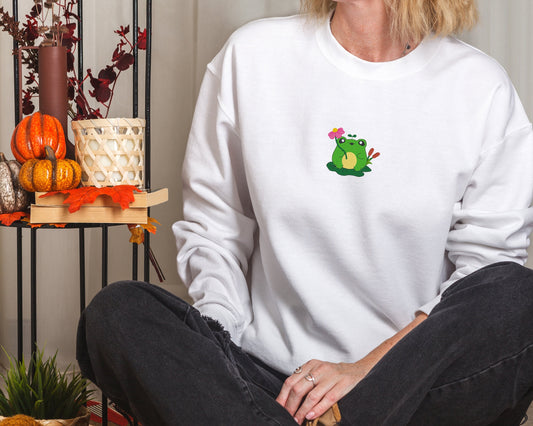 Frog Embroidered Crewneck Sweatshirt Gift for Mama Friends