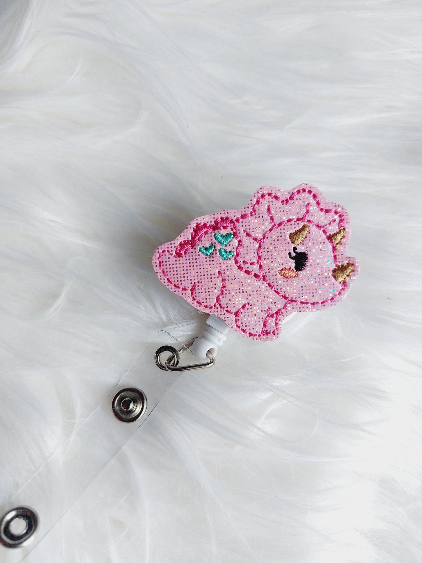 Pink Dinosaur Badge Reel