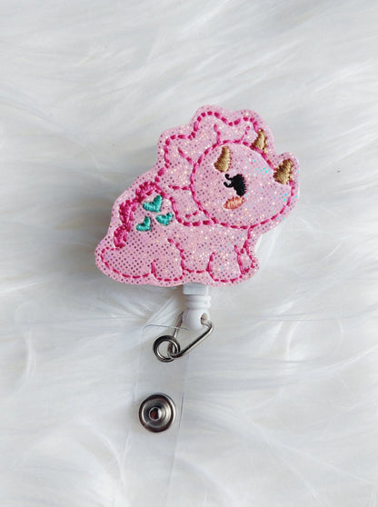 Pink Dinosaur Badge Reel