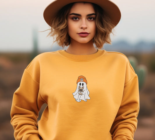 Ghost with Dog Embroidered Crewneck Sweatshirt for Mama, Grandma and Her