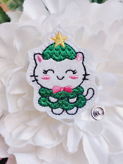 Cat in Christmas Tree Costume Badge Reel