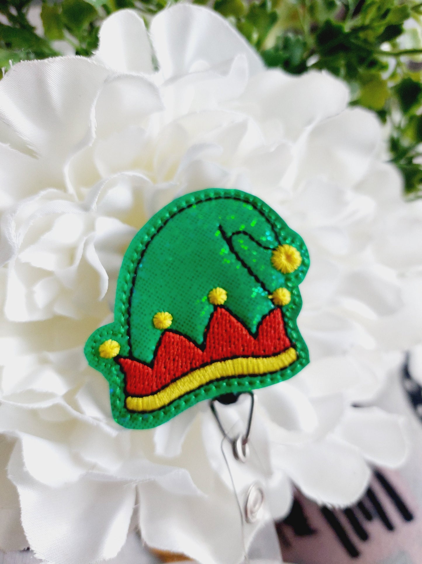 Elf Hat Christmas Tree Badge Reel