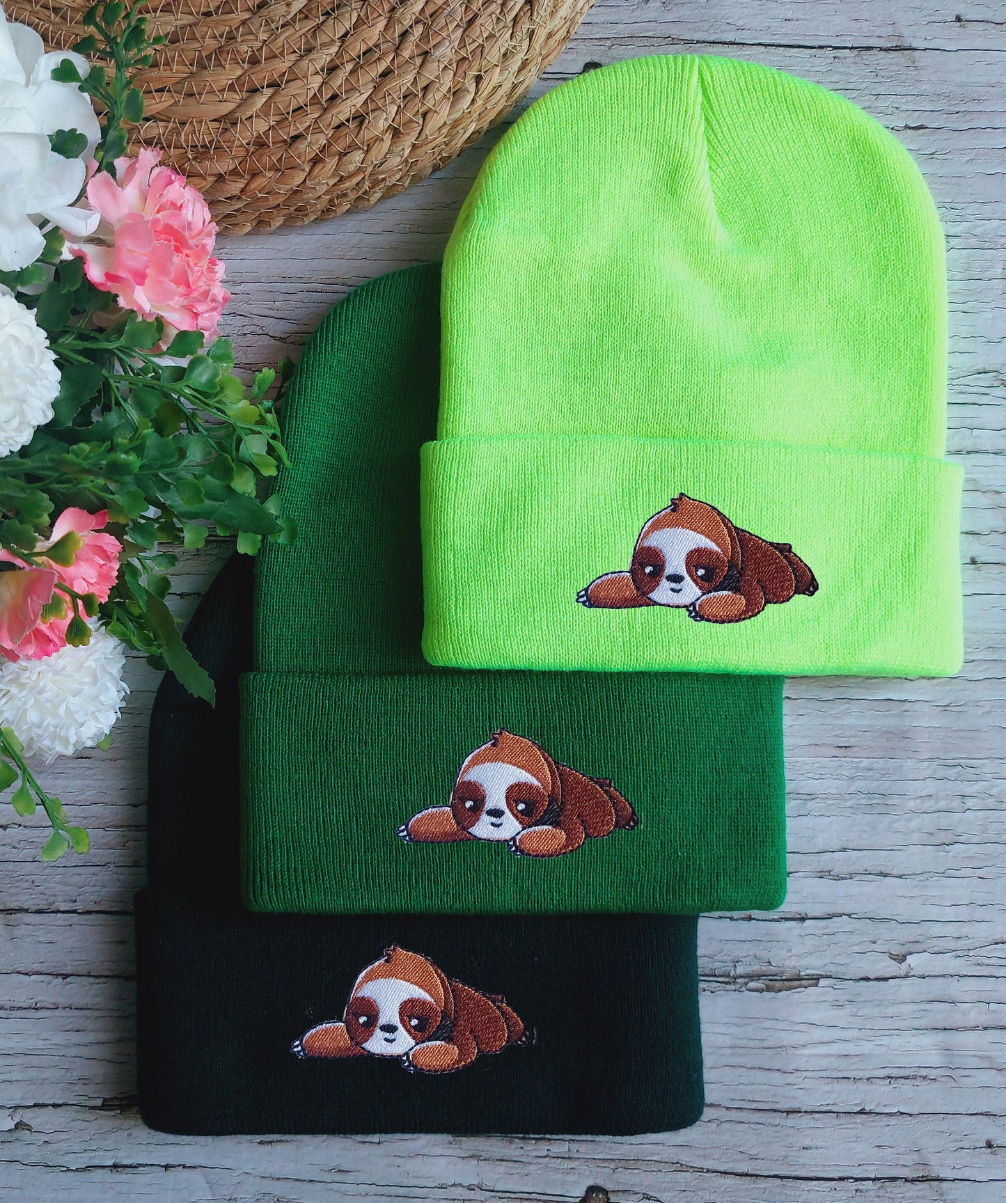 Cute Sloth Beanie / Embroidered Beanie / Sloth Bonnet / Winter Hat