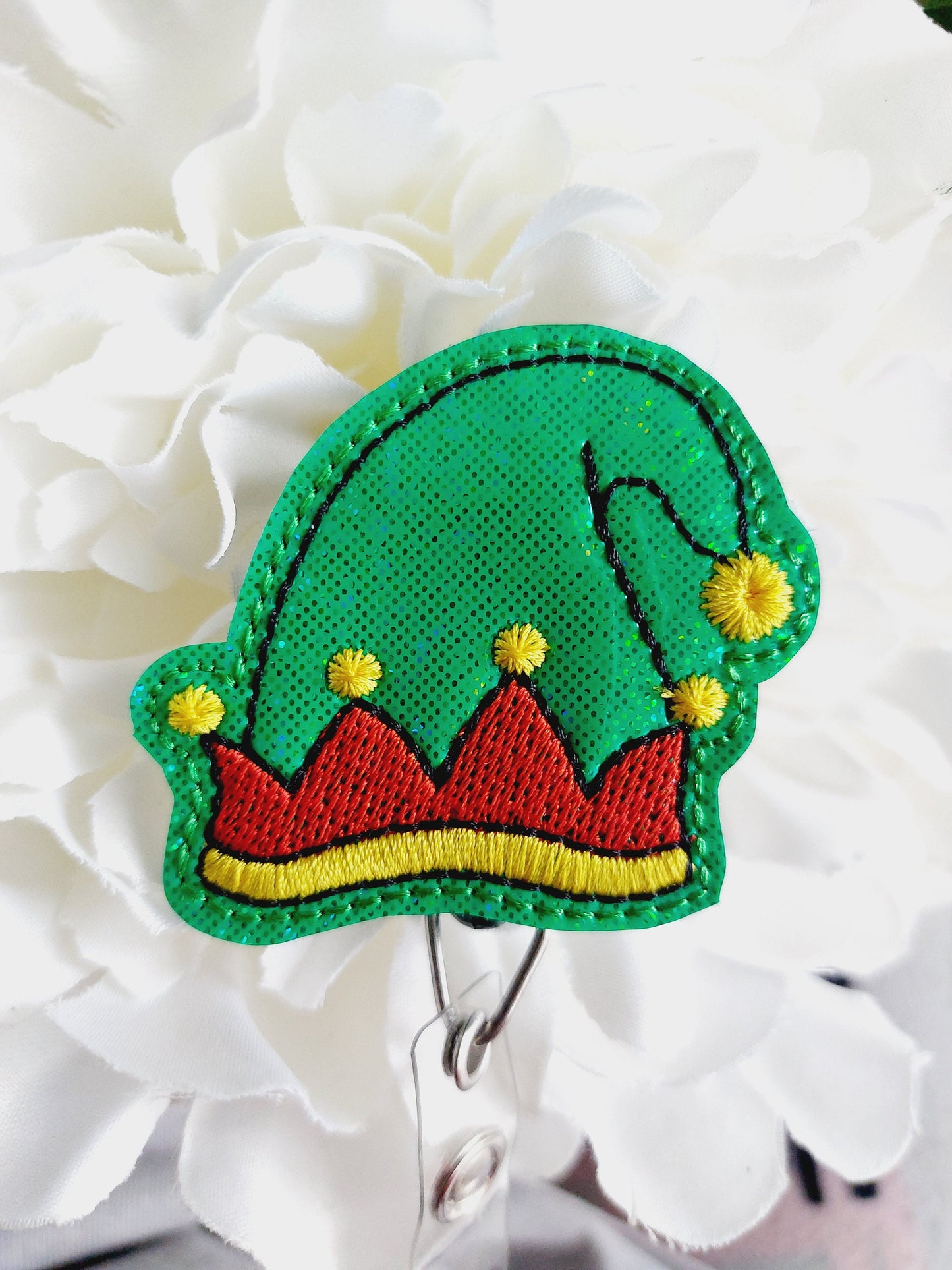 Elf Hat Christmas Tree Badge Reel