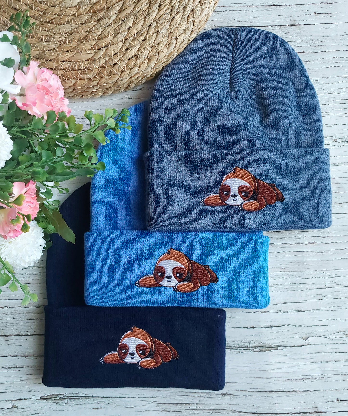 Cute Sloth Beanie / Embroidered Beanie / Sloth Bonnet / Winter Hat