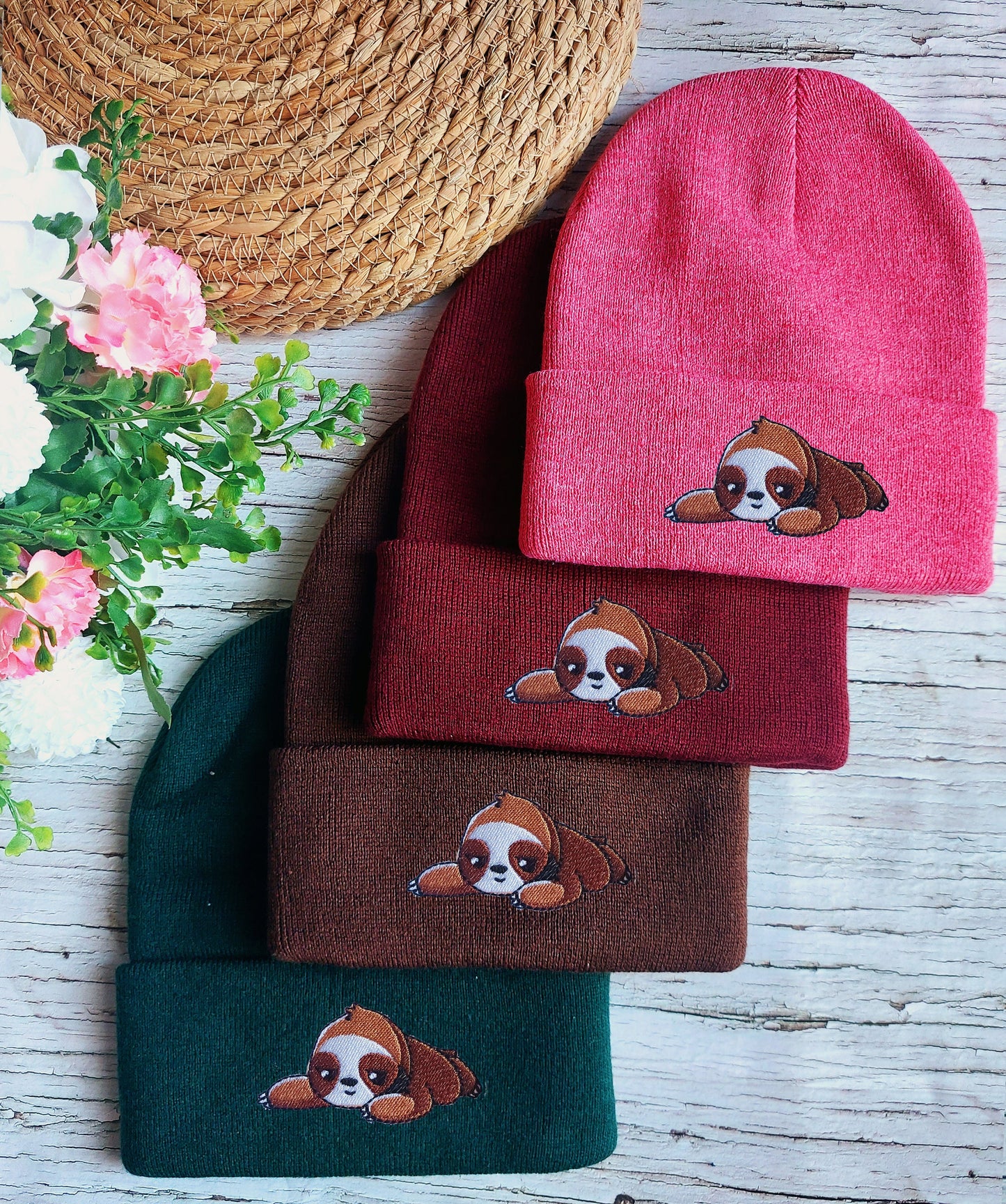 Cute Sloth Beanie / Embroidered Beanie / Sloth Bonnet / Winter Hat